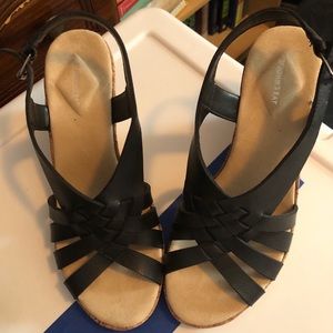 Black wedge heel sandals